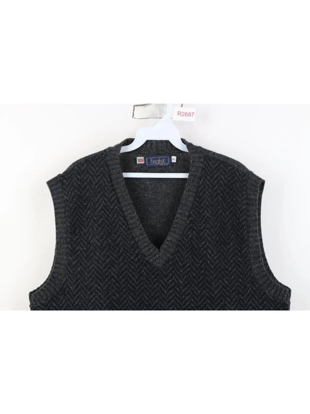 Vtg 90s Streetwear Mens XL Wool Blend Knit Herringbone V-Neck Sweater Vest USA